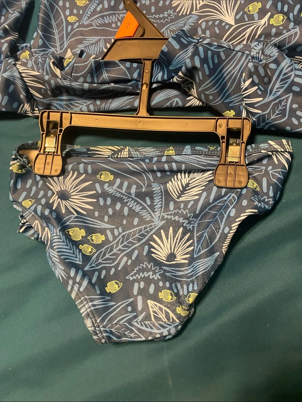Carter's Navy Floral Leaf Rashguard with Light Blue and Yellow Accents